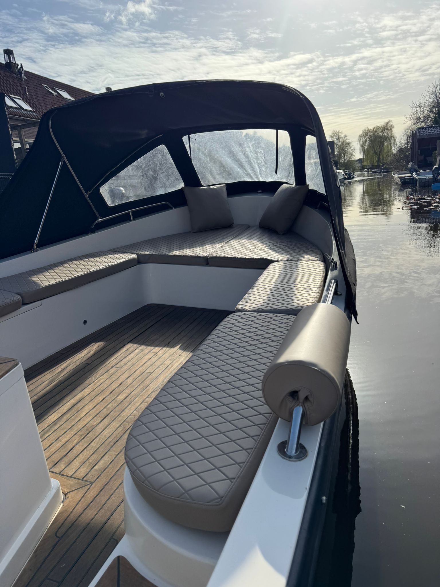 Diamond stitch bootkussens op maat, ruitmotief bekleding in sloep