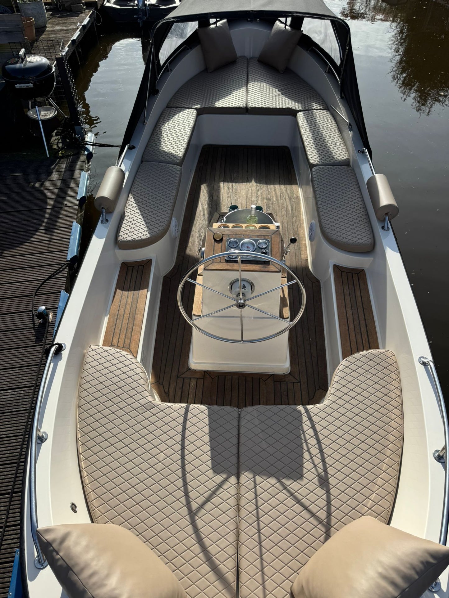 Bootkussens ruitmotief op maat, diamond stitch bekleding beige
